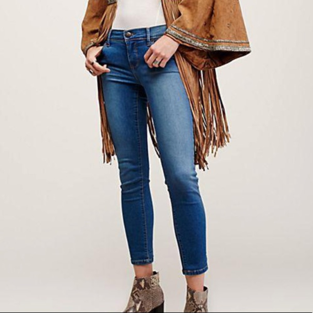Free People Skinny Mid Rise Faded Jeans